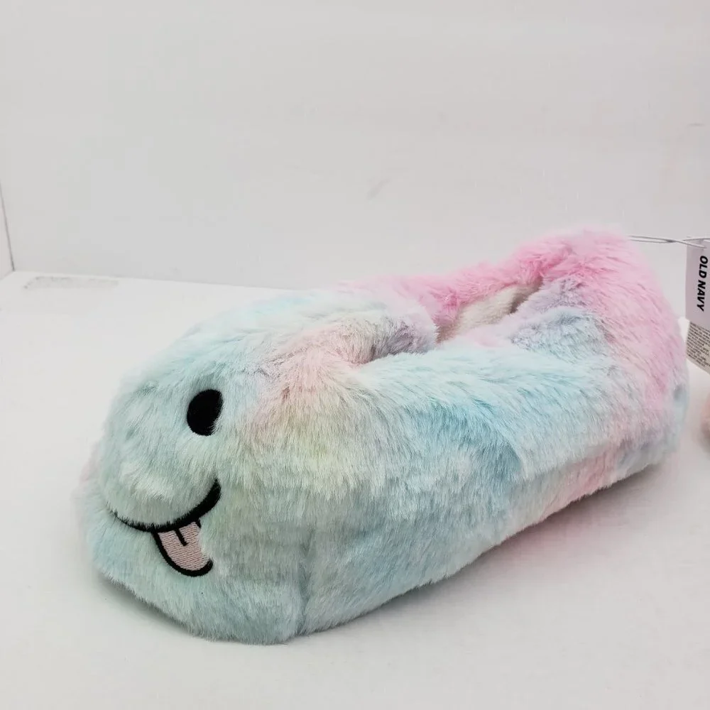 NEW Old Navy Girls Size XL 3-4 Critter Smile Slip On Fuzzy Comfort Slippers